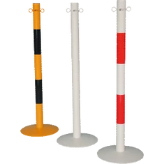 Fémoszlop - lánctartó horoggal, domború fém talppal, sárga-fekete 100cm -sunikft.hu