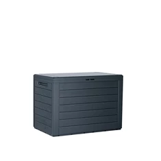 Woodebox Kerti tároló láda, fahatású, 190 literes, antracit színű - sunikft.hu