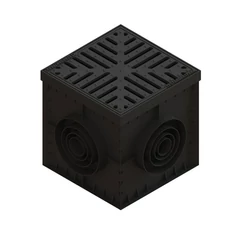 PP BASE akna, négyzet 300×300 mm öntöttvas ráccsal, szifonnal és lombfogó kosárral - sunikft.hu