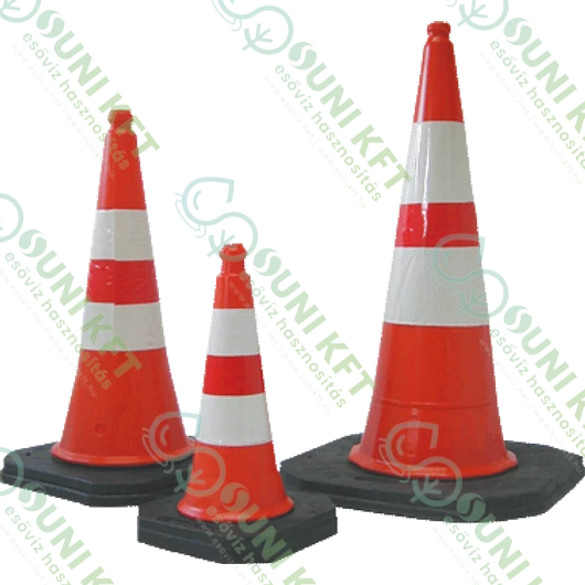 Forgalomterelő kúp 540 mm PE 2 db fényvisszaverő csíkkal nehezített fekete talppal