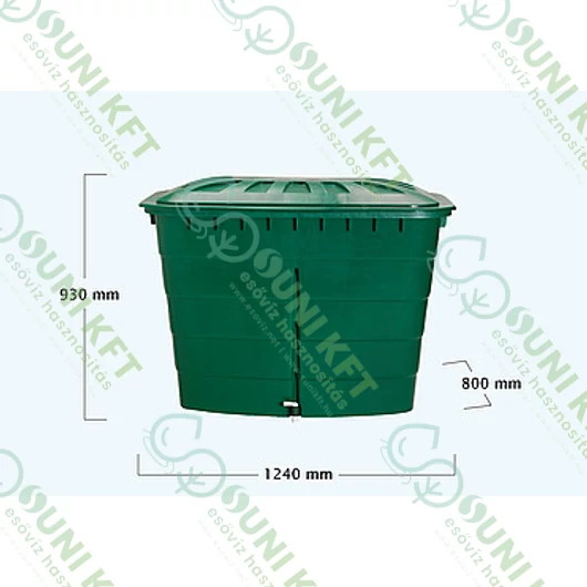 Esővízgyűjtő tartály, szögletes, 520 l, zöld - sunikft.hu