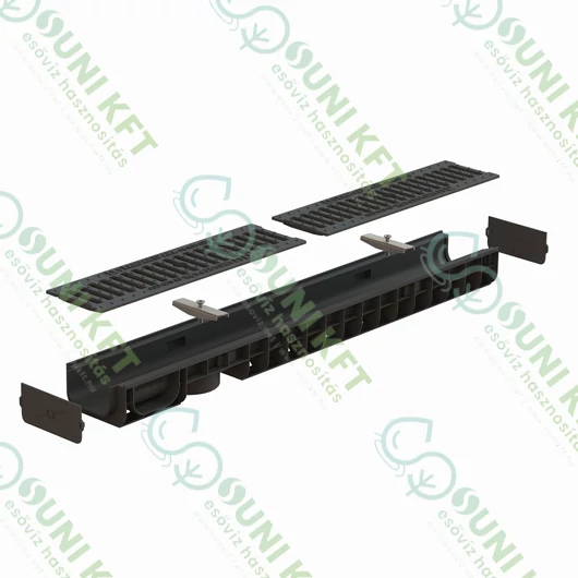 PP BASE vízelvezető folyóka, öntöttvas rács, C250 terheléssel – H80 mm - sunikft.hu