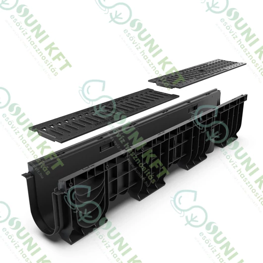 PP BASE vízelvezető folyóka, öntöttvas rács, C250 terheléssel - H200 mm - sunikft.hu