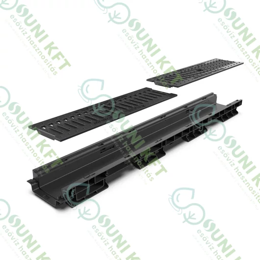 PP BASE vízelvezető folyóka, öntöttvas rács, C250 terheléssel – H60 mm - sunikft.hu