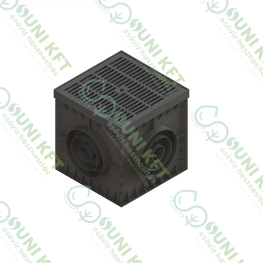 PP BASE akna 300×300 mm PP ráccsal, szifonnal és lombfogó kosárral - sunikft.hu