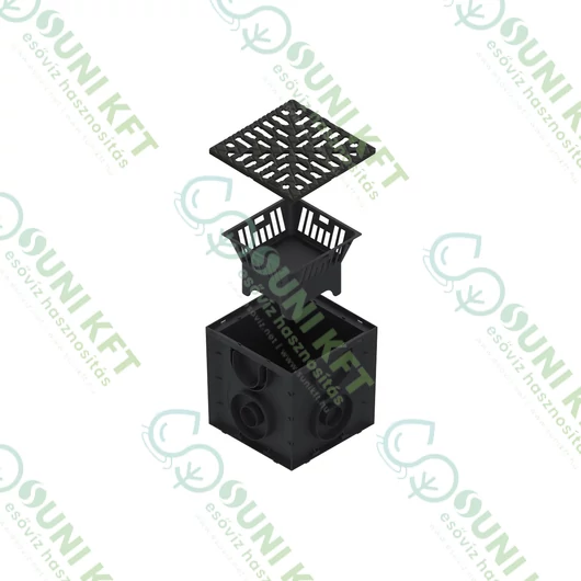 PP EASY akna, négyzet 250×250 mm öntöttvas ráccsal és lombfogó kosárral - sunikft.hu
