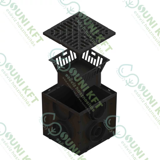 PP EASY akna, négyzet 250×250 mm PP ráccsal, lombfogó kosárral - sunikft.hu