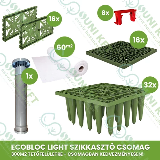 300 m2 tetőfelület, 7,6 m³ esővízelszikkasztás csomag /EcoBlock Light rendszerben/ - sunikft.hu